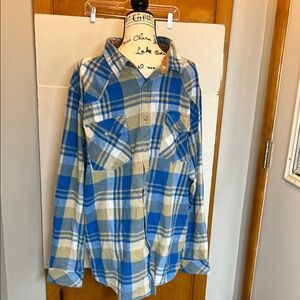 Legendary Whitetails Men's Buck Camp Flannel, Blue and Tan Plaid Men's Shirt